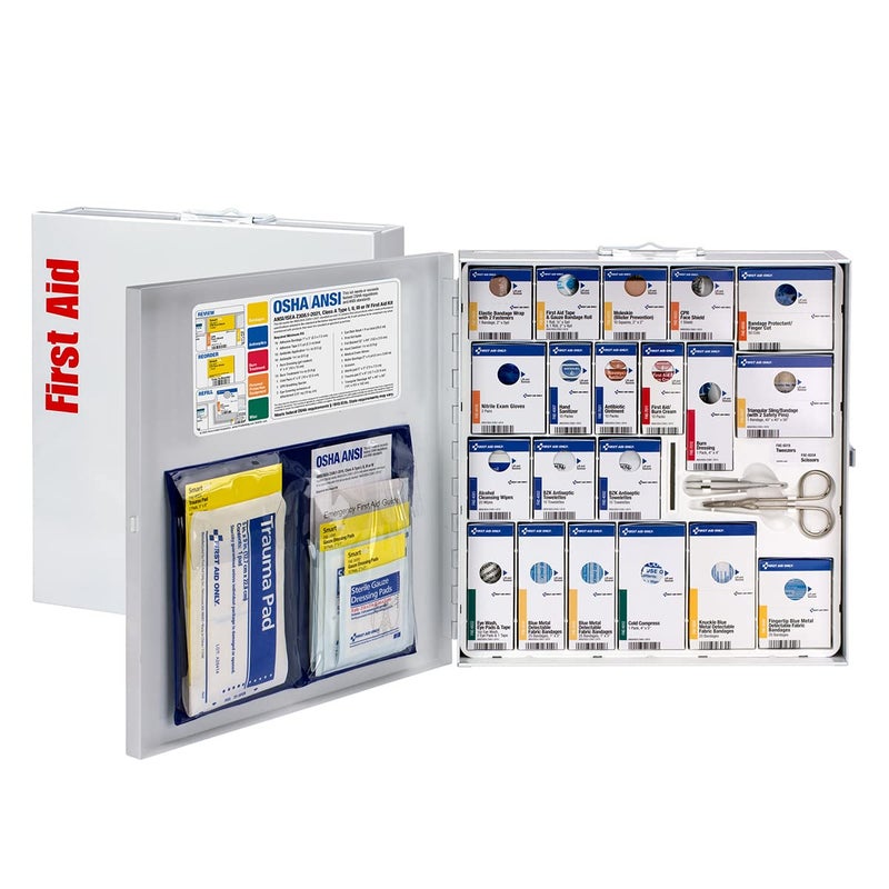 First Aid Only 746006 SmartCompliance 50Person ANSI 2021 A and OSHA Compliant First Aid Kit for Restaurant Kitchen Cafeteria and Other Food Service Venues Large Metal First Aid Cabinet - Image 1