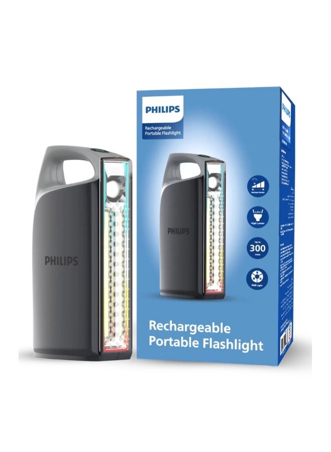 Philips فلاش لايت LED قابلة للشحن من فيليبس | 2500 لومن سطوع فائق | هيكل من سبائك الألمنيوم للطائرات | شعاع قابل للتكبير بمدى 860م | بطارية 9000 مللي أمبير | نموذج SFL5102/56 | ضمان لمدة سنتين رمادي & فانوس طوارئ LED قابل للشحن مع ضوء محيطي RGB | 1000 لومن ضوء محمول | بطارية 4000 مللي أمبير | شحن USB-C | ضوء متعدد الوظائف للتخييم وانقطاع الكهرباء SFL3402/56 رمادي حزمة - Image 3