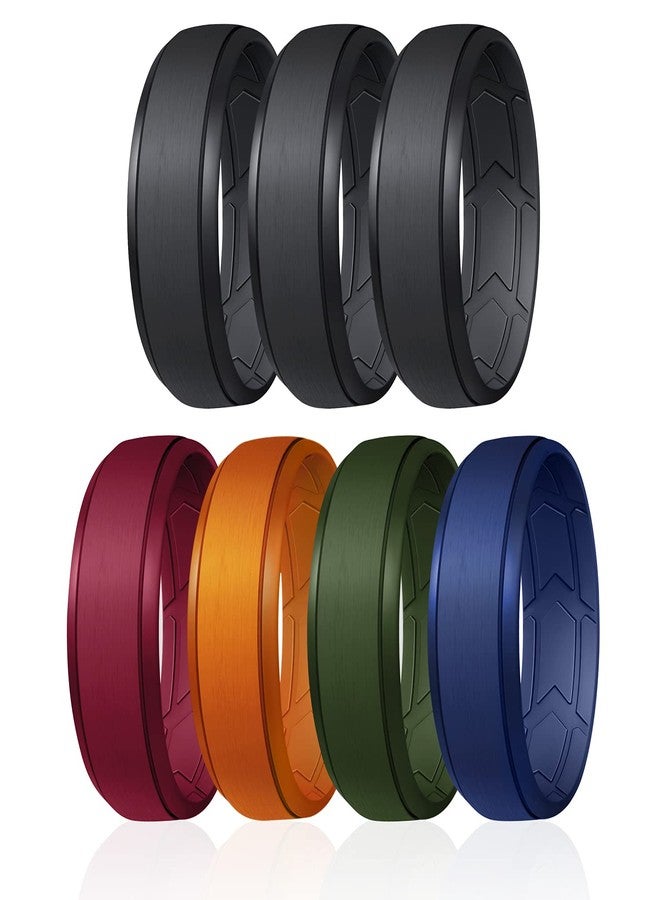 ROQ Breathable Silicone Rings for Men - Inner Arrow Shape Grooves for Enhanced Breathability - Classic Mens Silicone Rubber Wedding Ring Band - Black, Blue, Green, Orange, Bordeaux Colors - Size 8 - Image 1