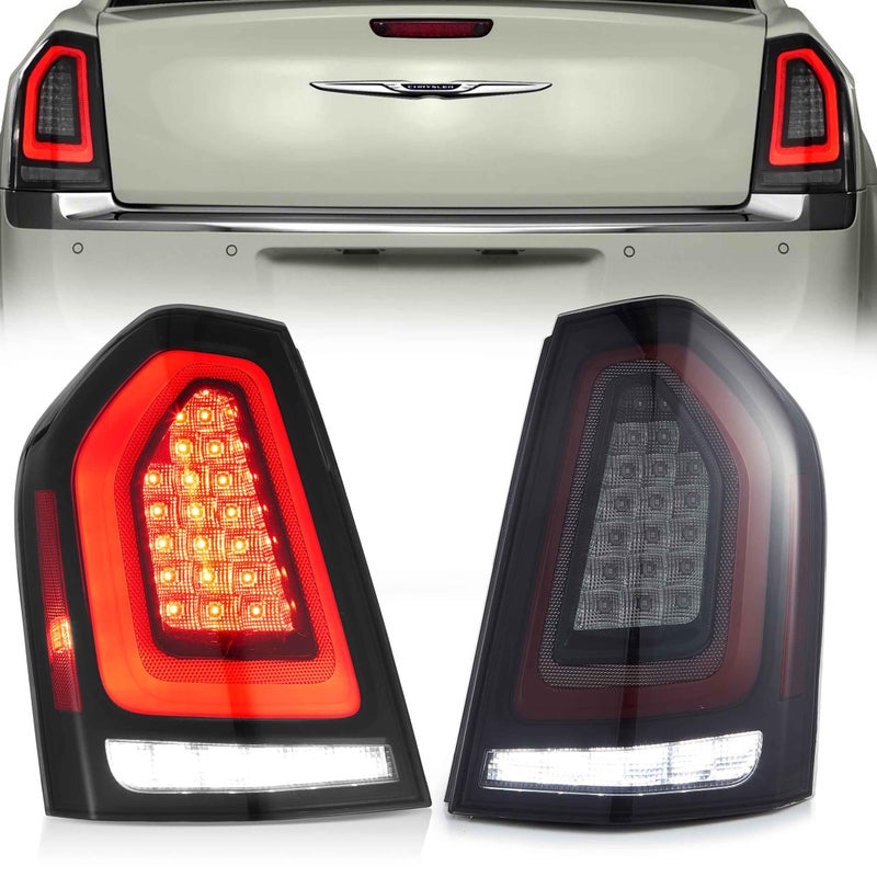 VLAND LED Tail Lights Assembly Fit for 20112014 Chrysler 300 Rear Lights with Dynamic Startup Animation DRL Smoked