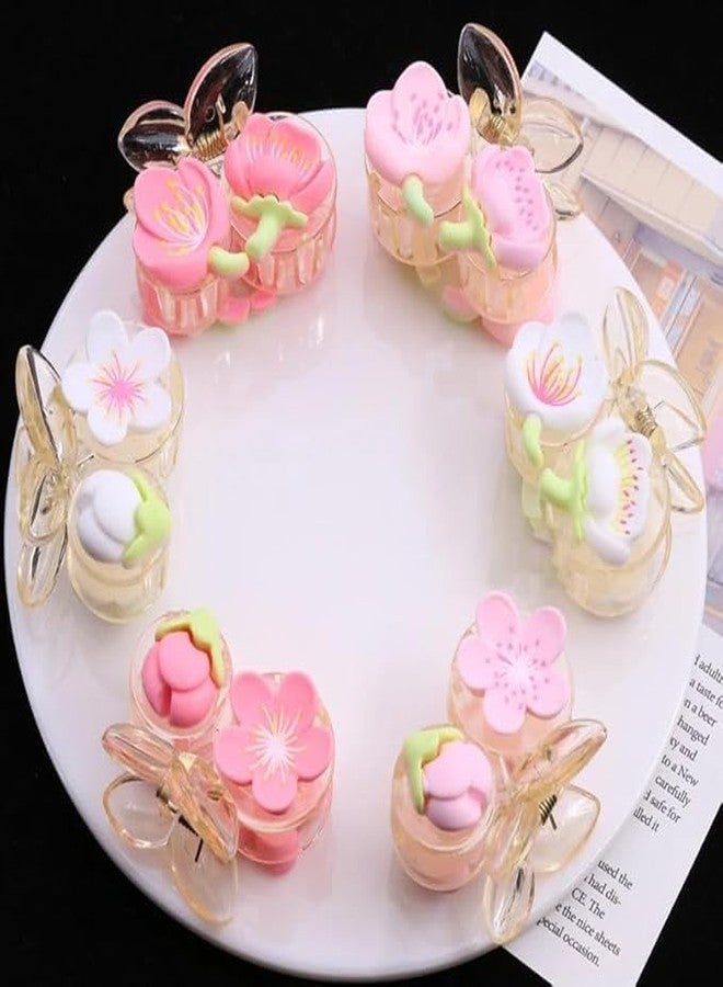WECROO Cherry Blossom Flower Hair Clips, Pink and White Mini Butterfly Claw tulip flower Hair clips For Girls small mini flower hair Clutchers for girls (Pink, Pack of 6) - Image 1