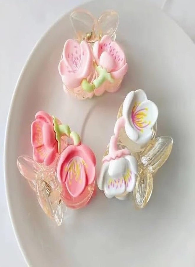 WECROO Cherry Blossom Flower Hair Clips, Pink and White Mini Butterfly Claw tulip flower Hair clips For Girls small mini flower hair Clutchers for girls (Pink, Pack of 6) - Image 3