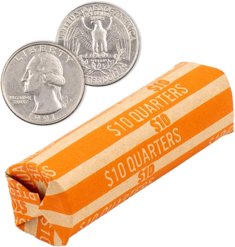 CAROUSELCHECKS Quarter Coin Wrappers, 100 Orange Flat Striped Coin Wrappers - Image 2