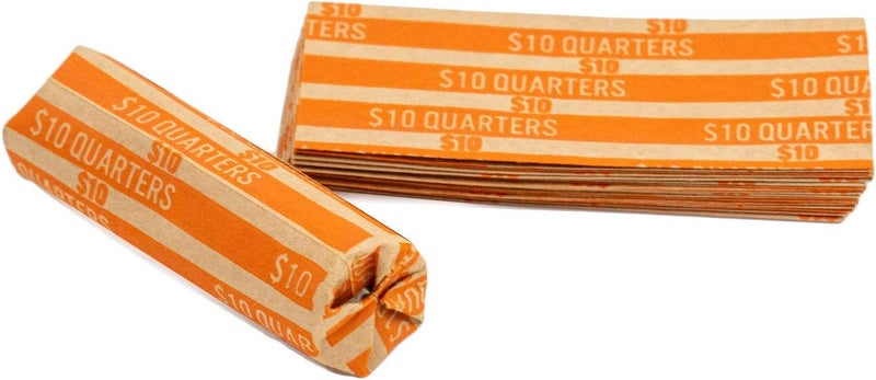 CAROUSELCHECKS Quarter Coin Wrappers, 100 Orange Flat Striped Coin Wrappers - Image 1