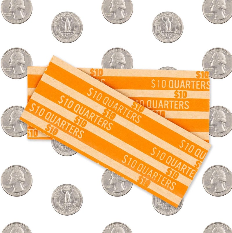 CAROUSELCHECKS Quarter Coin Wrappers, 100 Orange Flat Striped Coin Wrappers - Image 4