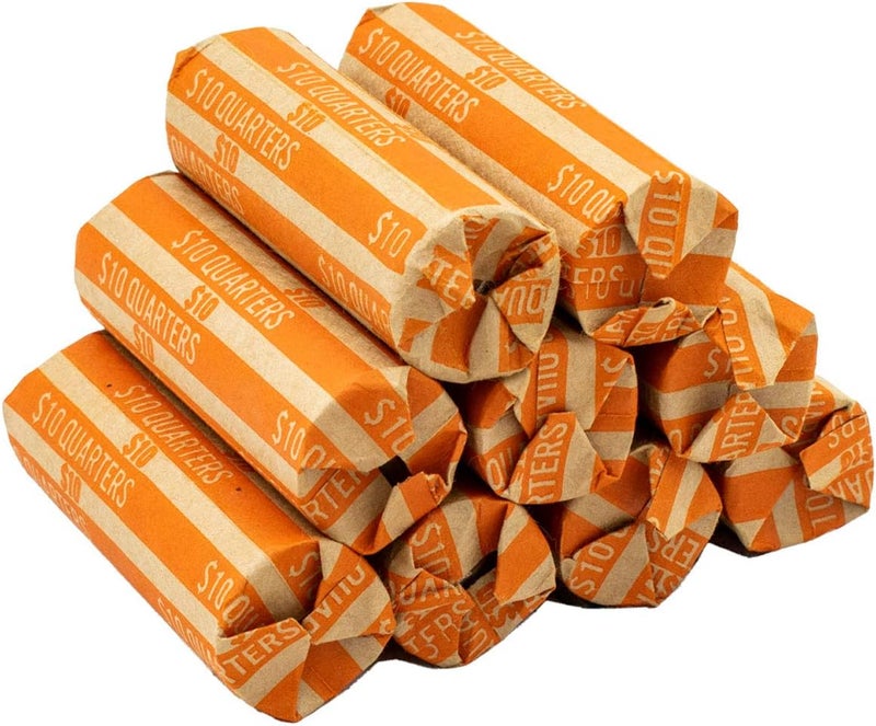 CAROUSELCHECKS Quarter Coin Wrappers, 100 Orange Flat Striped Coin Wrappers - Image 5