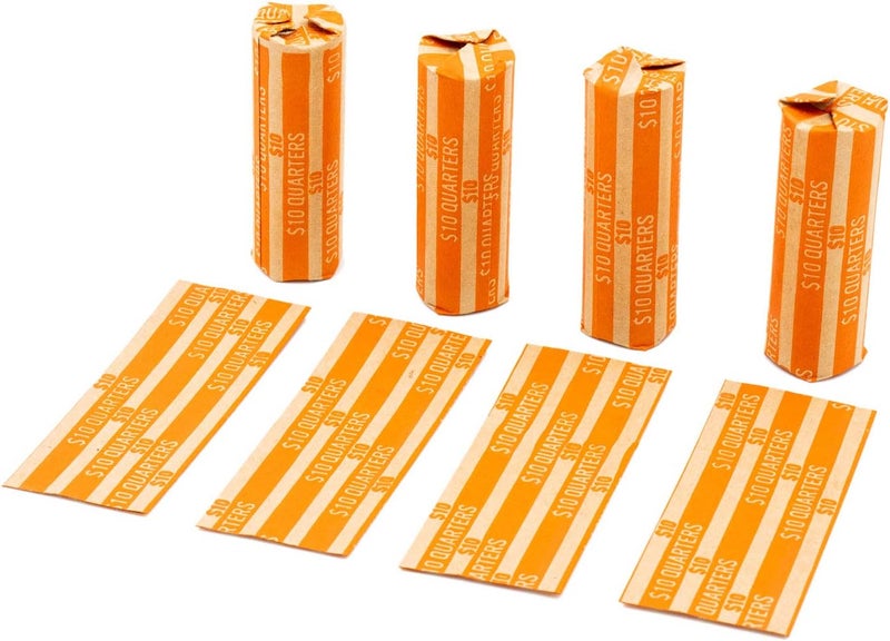 CAROUSELCHECKS Quarter Coin Wrappers, 100 Orange Flat Striped Coin Wrappers - Image 3