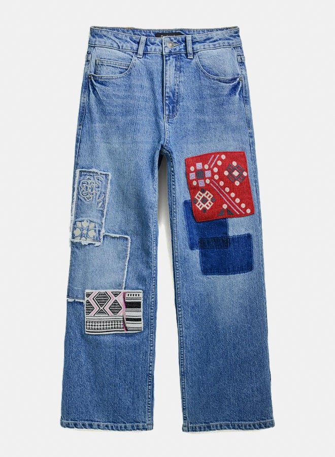 DESIGUAL Straight jeans with patches  - Image 5