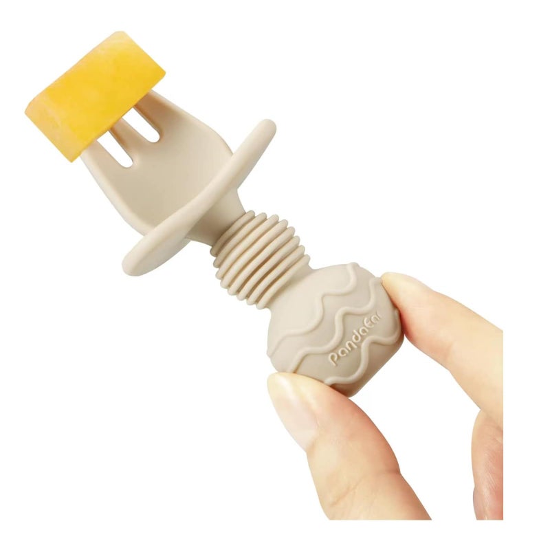 PandaEar 6 Pack Silicone Baby Spoons and Fork Feeding Set- Anti-Choke First Self Feeding Utensils for Baby Led Weaning Ages 3 Months (Pink, Green&Linen) - Image 5