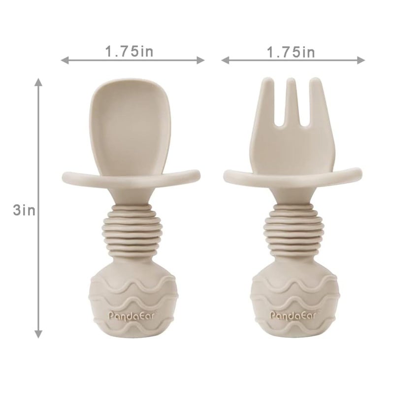 PandaEar 6 Pack Silicone Baby Spoons and Fork Feeding Set- Anti-Choke First Self Feeding Utensils for Baby Led Weaning Ages 3 Months (Pink, Green&Linen) - Image 4