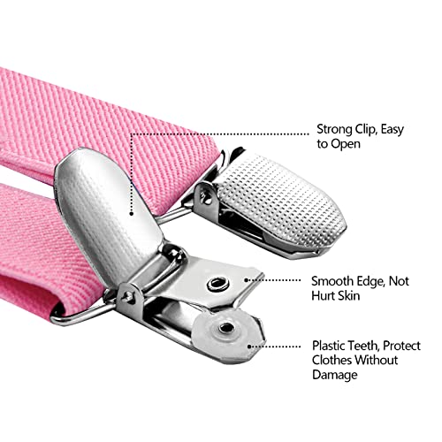 habibee Suspender and Bow Tie Set for Men Adjustable Braces with Y Back, Diverse Colors, Strong Clips (1, Pink) - Image 4