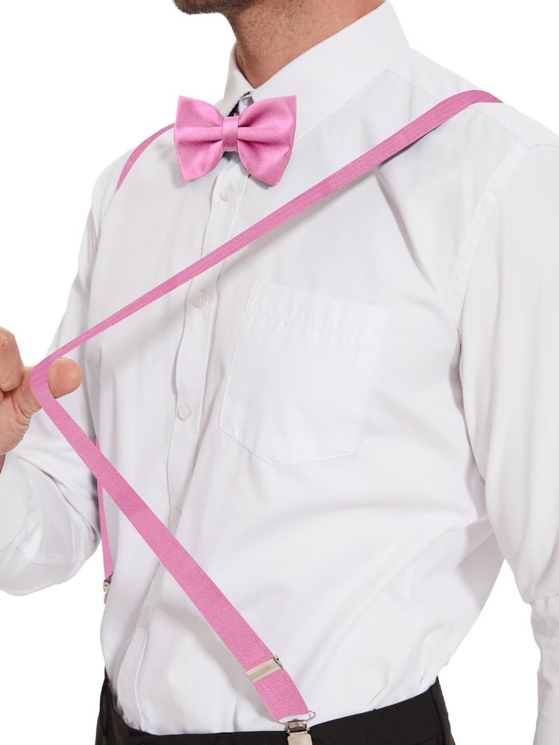 habibee Suspender and Bow Tie Set for Men Adjustable Braces with Y Back, Diverse Colors, Strong Clips (1, Pink) - Image 5