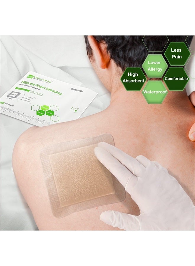 NeuHeils Silicone Adhesive Foam Dressing with Gentle Border 4''x4'' for Bed Sore Leg Ulcer 10 Pack, High Absorbency Waterproof Silicone Wound Bandage - Image 4