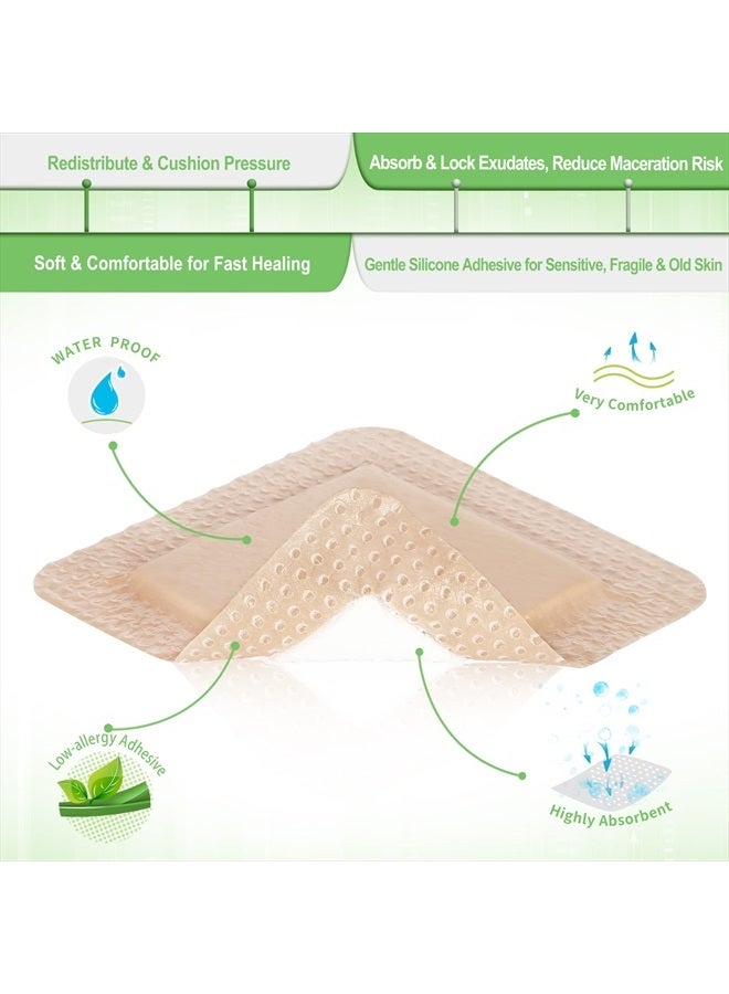 NeuHeils Silicone Adhesive Foam Dressing with Gentle Border 4''x4'' for Bed Sore Leg Ulcer 10 Pack, High Absorbency Waterproof Silicone Wound Bandage - Image 5