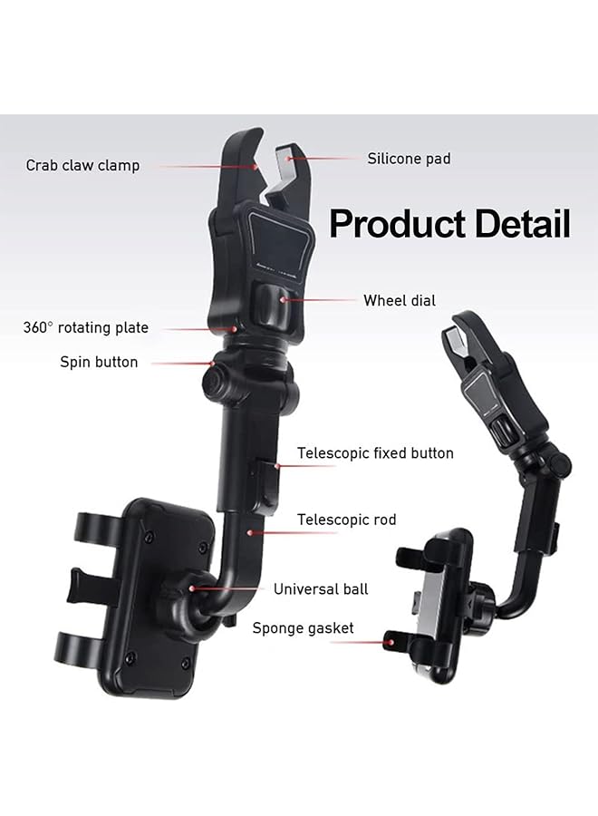 KASTWAVE Car Phone Holder Mount 360° Rearview Mirror Phone Holder Universal Adjustable Holder Multi-Function Cradle Car Mount For All Mobile Phone(Black) - Image 5