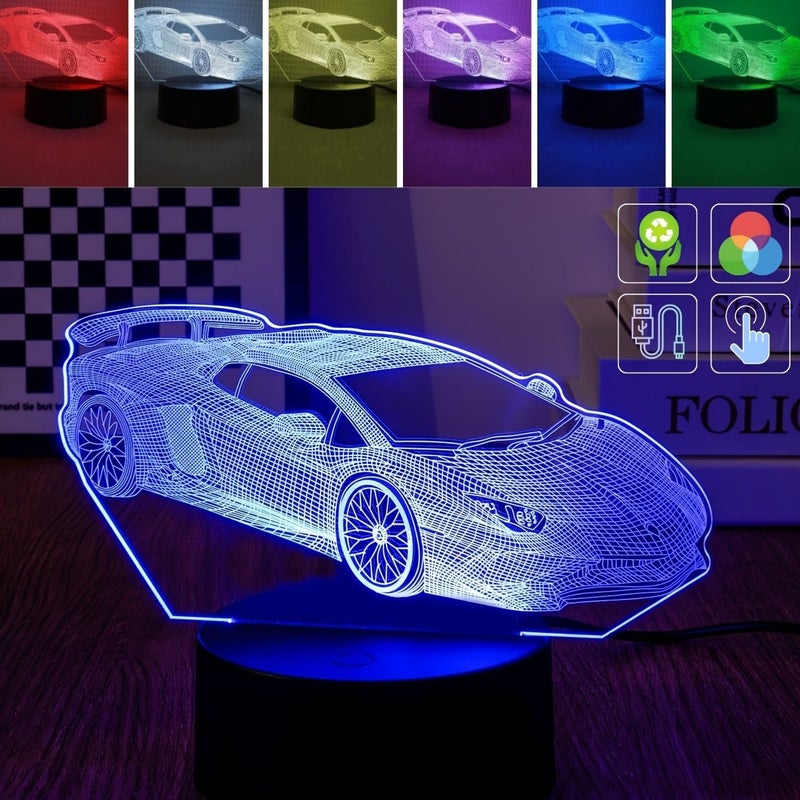 3D Night Light Modern Creative Supercar LED Desk Lamp Touch Color Changing USB Powered Home Bedroom Decor - Image 1