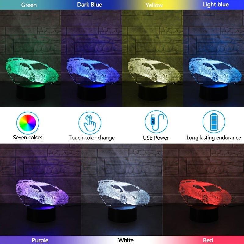 3D Night Light Modern Creative Supercar LED Desk Lamp Touch Color Changing USB Powered Home Bedroom Decor - Image 3