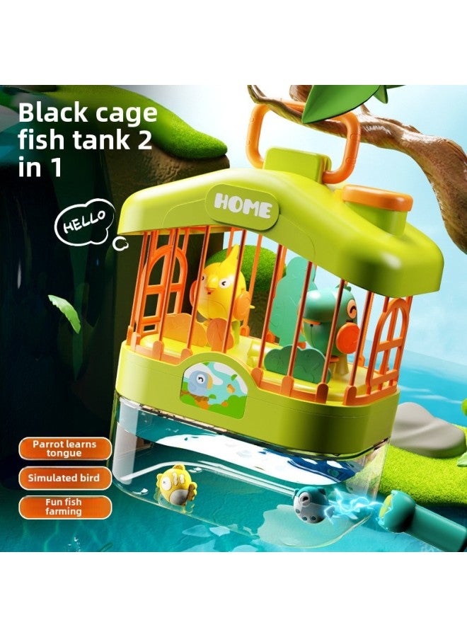 Talking Birdcage Aquarium Children's Early Education Voice Control Induction Simulation Bird With Light Music Educational Toys-Colour:Green  2-in-1 Birdcage Fish Tank-voice Control To Speak E-commerce Box  - Image 2