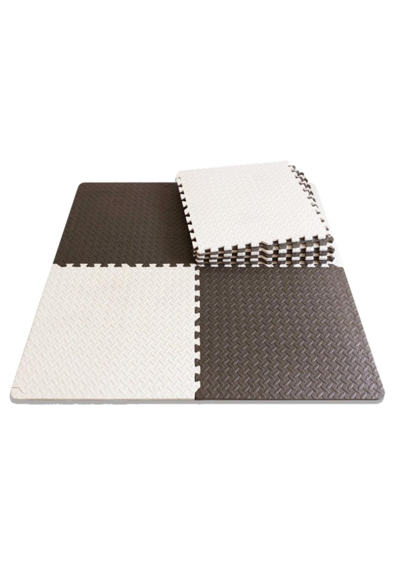 ريفا حصيرة لعب الأطفال مصنوعة من الفوم المتشابك والمضاد للانزلاق والمقاوم للماء، دائمة وناعمة، مصنوعة من فوم EVA، مثالية لتمارين الجيم واليوغا وغرف لعب الأطفال، بأبعاد 60×60 سم، باللونين الأسود والأبيض، تحتوي على 6 قطع. - Image 1