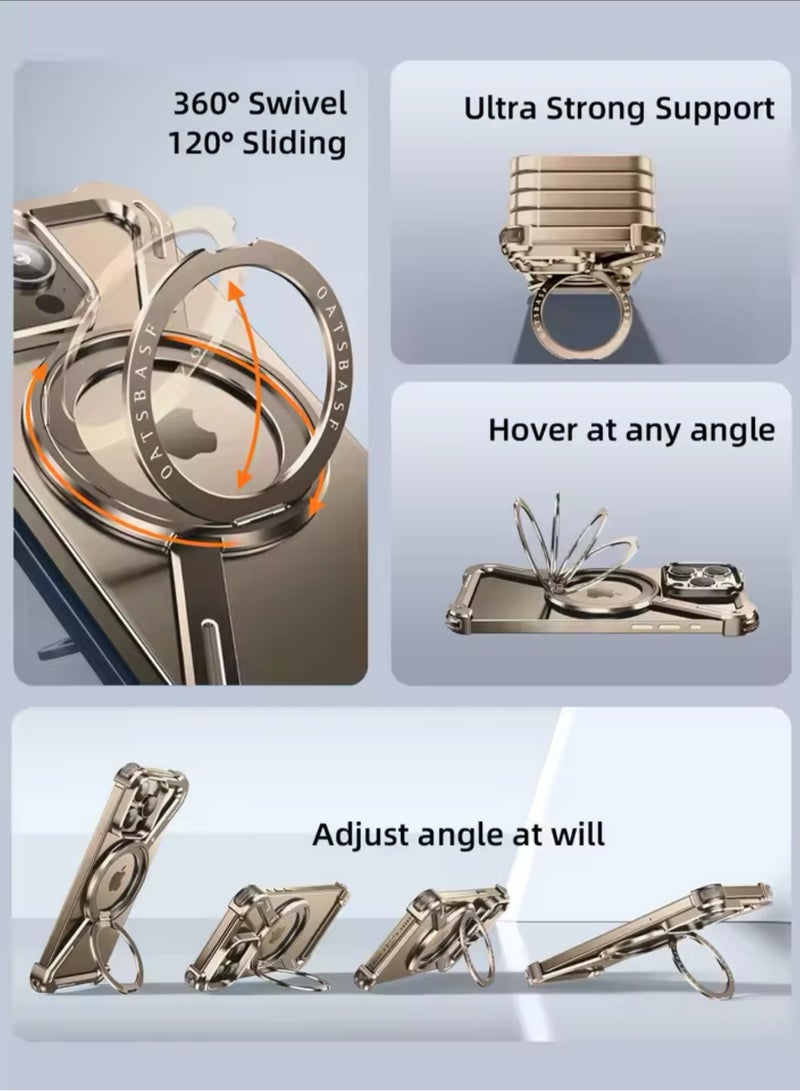 Case for iPhone 16 Pro max Frameless, with Magsafe Kickstand Minimalist Rimless Metal Slim Hard Ultra Thin for iPhone 16 Pro Max Bumper Case with Ring Holder Magnetic Stand for Men, Natural 360° Rot - Image 4