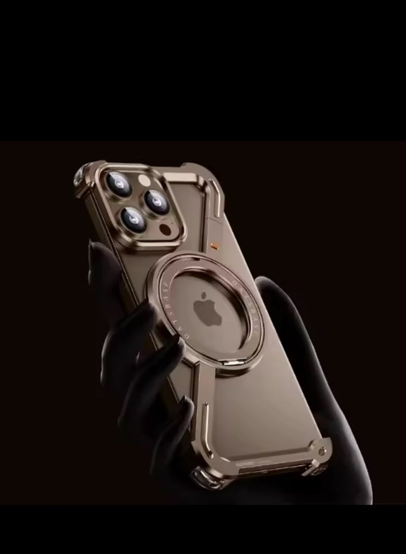 Case for iPhone 16 Pro max Frameless, with Magsafe Kickstand Minimalist Rimless Metal Slim Hard Ultra Thin for iPhone 16 Pro Max Bumper Case with Ring Holder Magnetic Stand for Men, Natural 360° Rot - Image 3