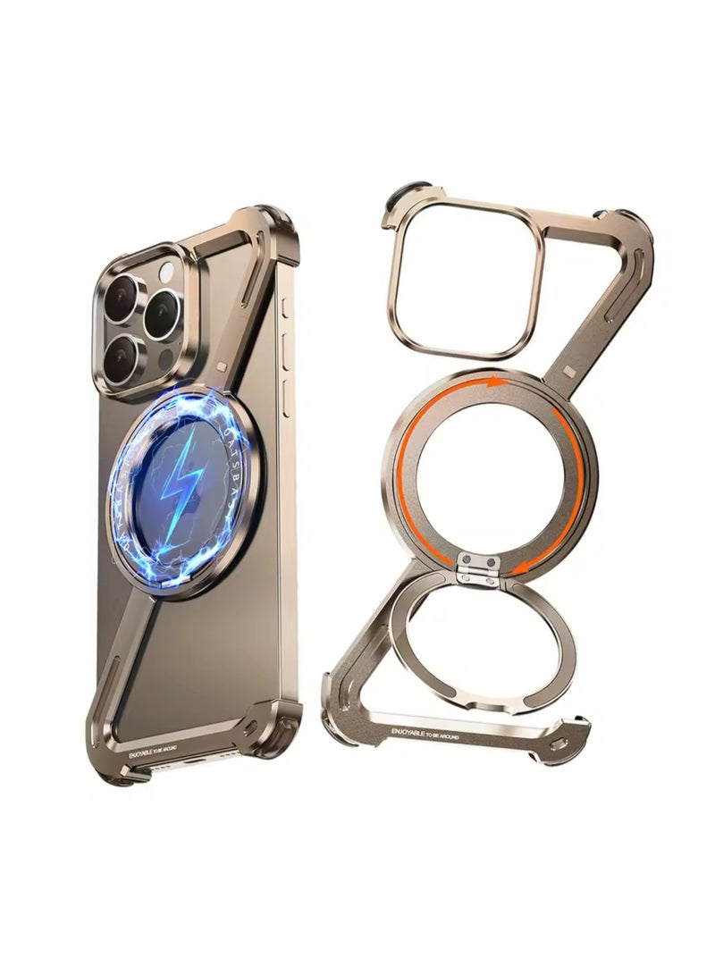 Case for iPhone 16 Pro max Frameless, with Magsafe Kickstand Minimalist Rimless Metal Slim Hard Ultra Thin for iPhone 16 Pro Max Bumper Case with Ring Holder Magnetic Stand for Men, Natural 360° Rot - Image 1