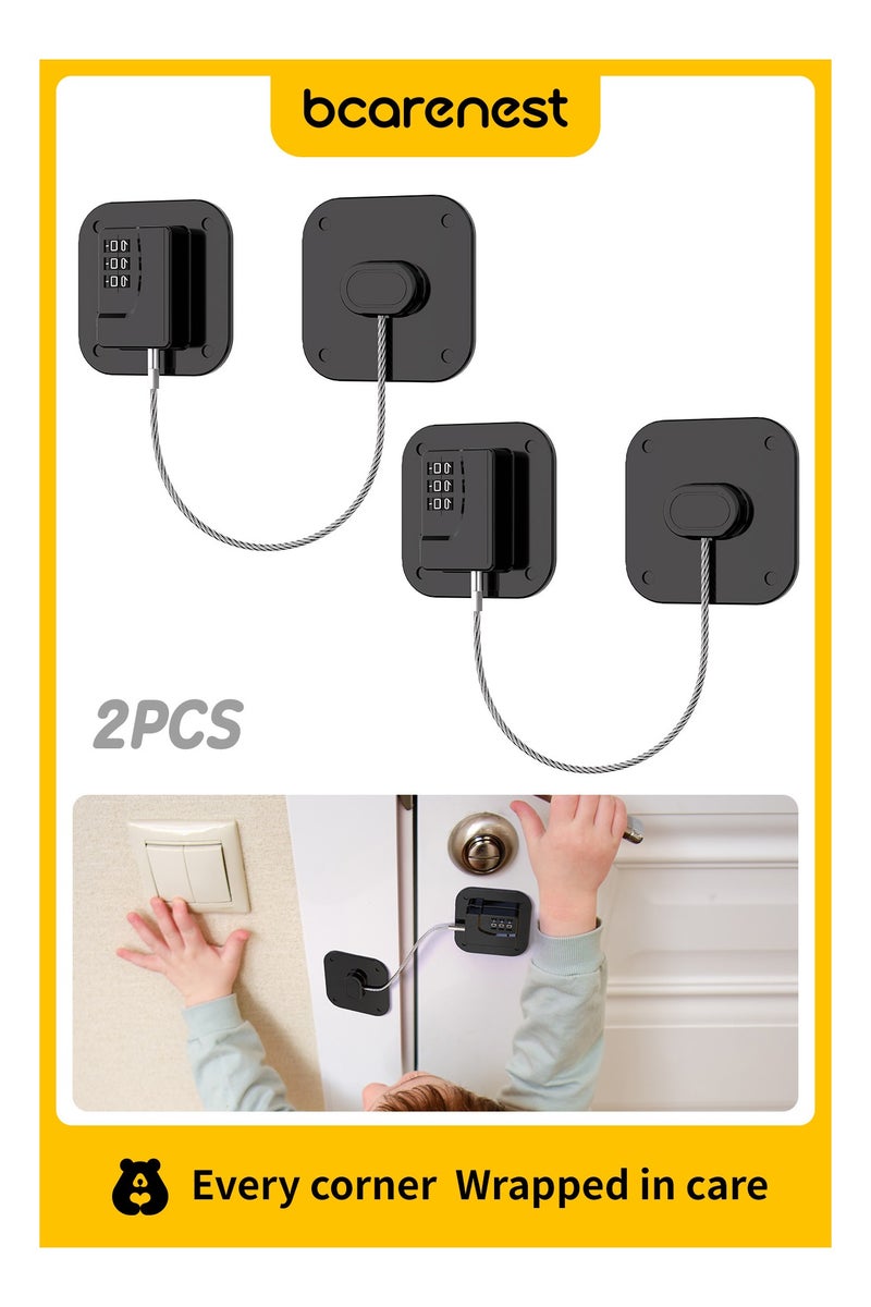 Bcarenest 2-Pack Refrigerator Security Locks with 3-Digit password, Drawer Security Locks for Refrigerators, Doors, Windows, Cabinets, etc. (Black). - Image 1