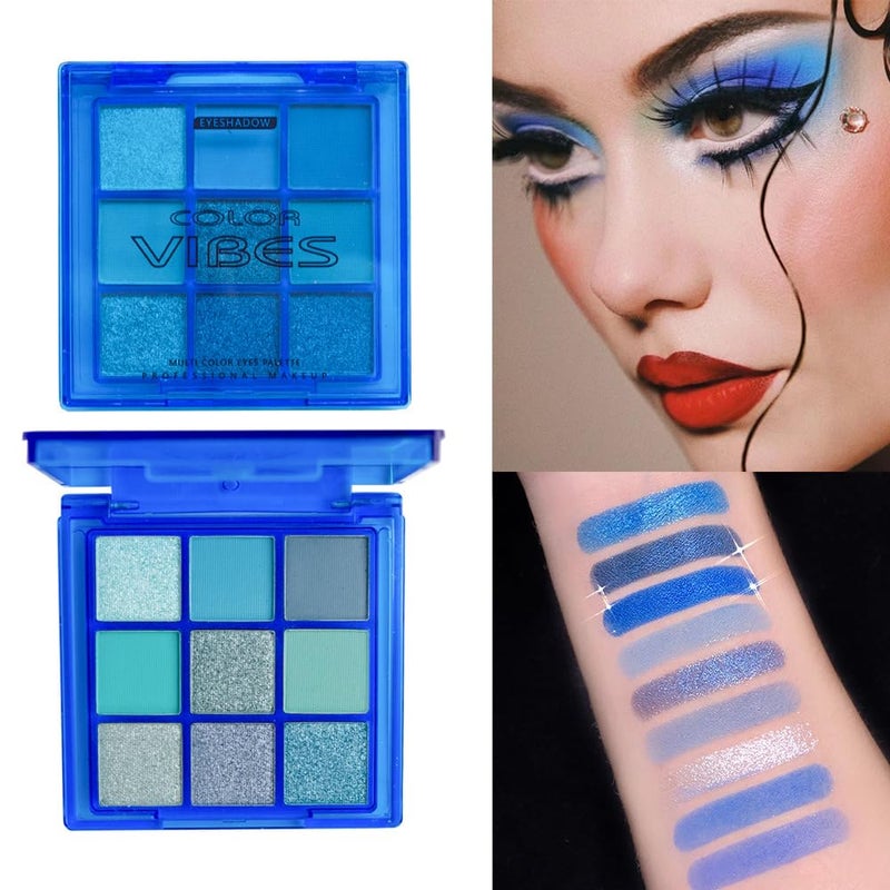 BAISEN DIARY 9 Colors Eyeshadow Palette - Blue Eyeshadow Theme, High Pigmented Blendable Matte & Glitter Shimmer Finishes, Long Lasting Eye Makeup for Christmas & Music Festivals(Blue) - Image 4
