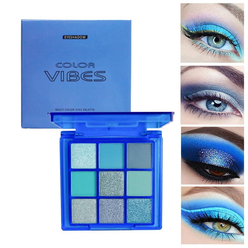 BAISEN DIARY 9 Colors Eyeshadow Palette - Blue Eyeshadow Theme, High Pigmented Blendable Matte & Glitter Shimmer Finishes, Long Lasting Eye Makeup for Christmas & Music Festivals(Blue) - Image 2