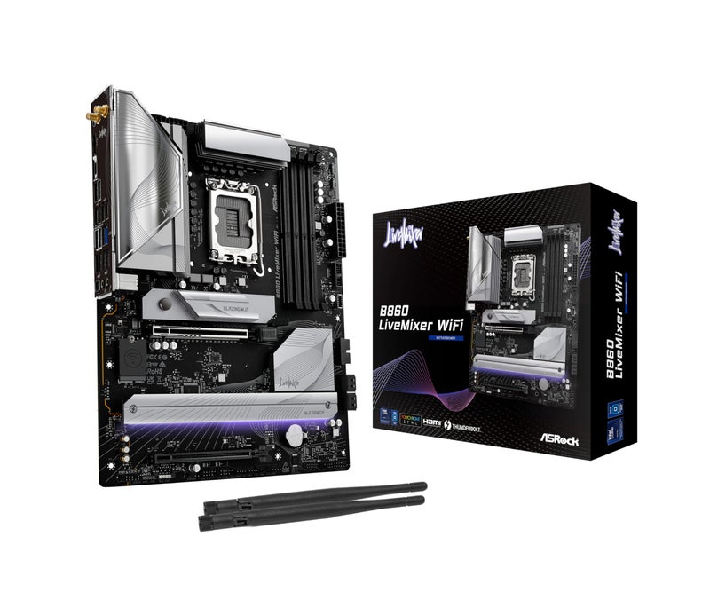 ASRock لوحة أم ASRock B860 لايف ميكسر WiFi 6E LGA1851 DDR5 ATX معالج إنتل كور ألترا سلسلة 2 12+1+1+1+1 مرحلة طاقة PCIe 5.0 x16 Thunderbolt 4 Wi-Fi 6E DDR5 8666+ (OC) 3x M.2 (الجيل 5/4) LAN بسرعة 2.5G BIOS Flashback - Image 1