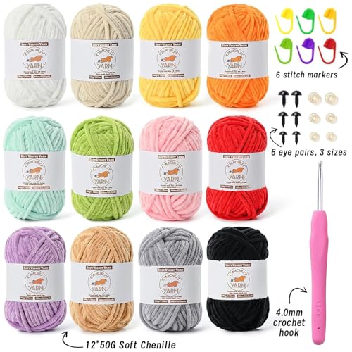 OMoiut 12 Pack Fluffy Velvet Yarn for Crocheting, Chunky Chenille Baby Yarn for Crocheting Soft Blanket, 787 yds Amigurumi Yarns for Knitting, Bulky Multicolored Crochet Yarns Set A - Image 2