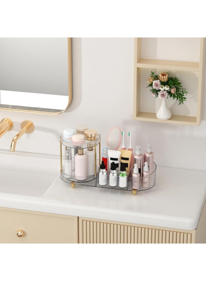Makeup Organizer Countertop for Vanity, Rotating Perfume Tray with 5-compartment Cosmetic and Skincare Organizers, Multi-Purpose Desk Storage Makeup Brush Holder for Bathroom Bedroom Counter - Image 2
