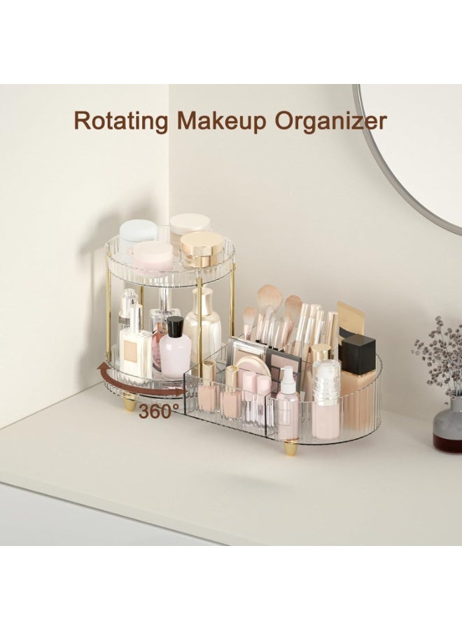 Makeup Organizer Countertop for Vanity, Rotating Perfume Tray with 5-compartment Cosmetic and Skincare Organizers, Multi-Purpose Desk Storage Makeup Brush Holder for Bathroom Bedroom Counter - Image 4