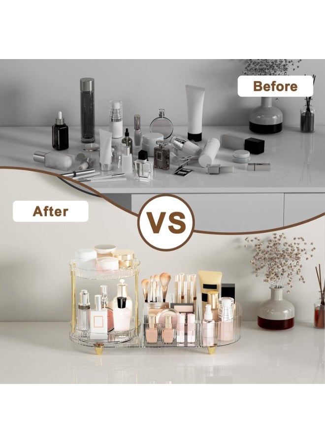 Makeup Organizer Countertop for Vanity, Rotating Perfume Tray with 5-compartment Cosmetic and Skincare Organizers, Multi-Purpose Desk Storage Makeup Brush Holder for Bathroom Bedroom Counter - Image 5