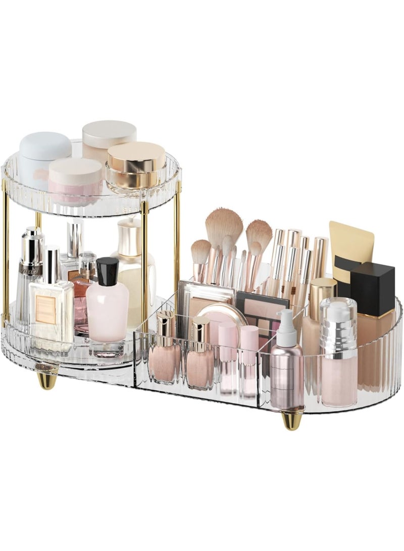 Makeup Organizer Countertop for Vanity, Rotating Perfume Tray with 5-compartment Cosmetic and Skincare Organizers, Multi-Purpose Desk Storage Makeup Brush Holder for Bathroom Bedroom Counter - Image 1