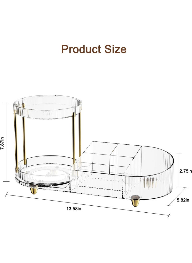 Makeup Organizer Countertop for Vanity, Rotating Perfume Tray with 5-compartment Cosmetic and Skincare Organizers, Multi-Purpose Desk Storage Makeup Brush Holder for Bathroom Bedroom Counter - Image 3