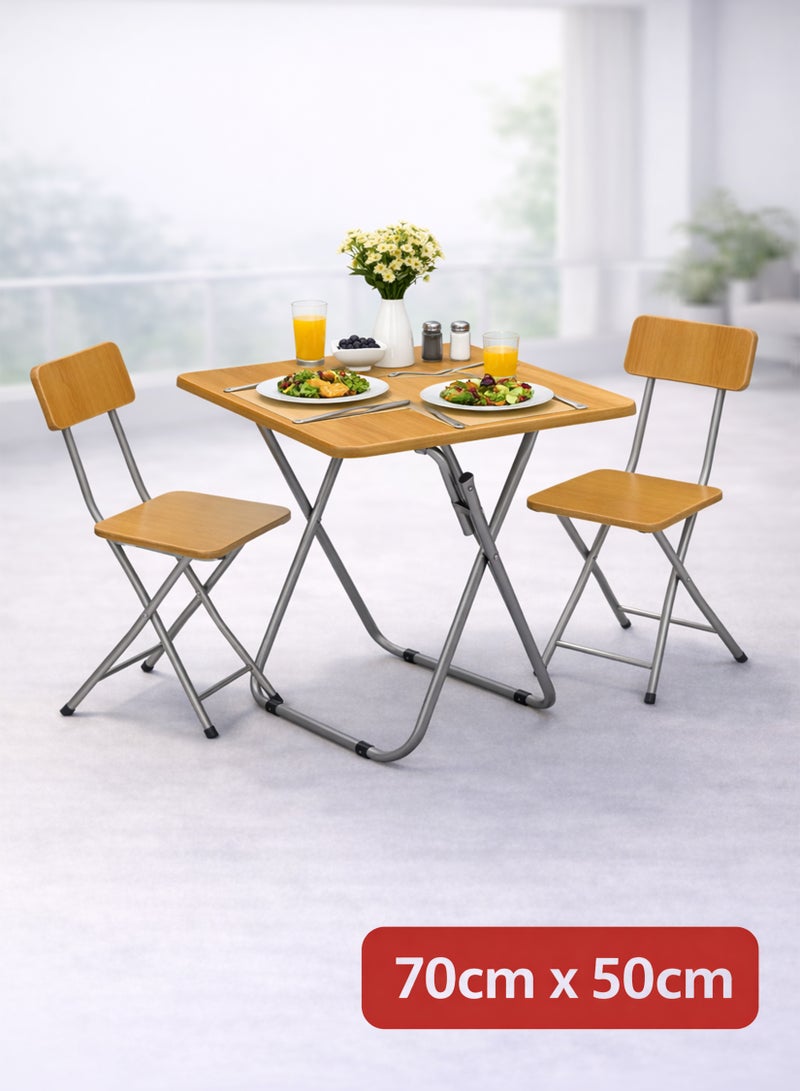 DBLEW Set Of 1 Foldable Rectangle Table And 2 Folding Chairs With Wooden Finish Multipurpose Folding Desk And Seats For Breakfast Computer Gaming Laptop Home Office Workstation Kids Study Kitchen Dining Balcony Coffee Outdoor Patio Garden Picnic Beach Bar Desert Camping Traveling Lightweight Portable House Furniture 70x70x50cm - Image 1