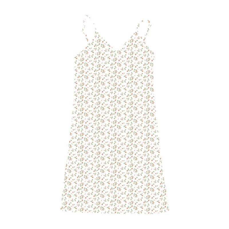 European and American pure desire retro printed V-neck sling dress womens summer 2024 New floral suspender dress womens foreign trade Skirt 1-apricot 