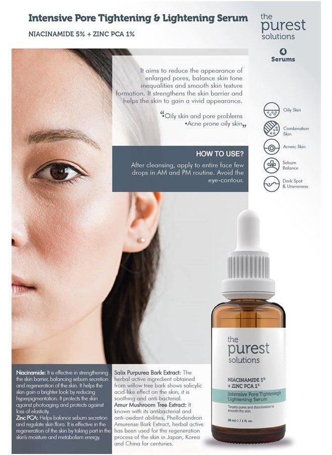 the purest solutions - Intensive Pore Tightening & Lightening Serum (Niacinamide 5% + Zinc Pca 1%) - Natural, Safe and Effective - Vegan | Cruelty Free | Eco Friendly (1 fl. oz) - Image 1
