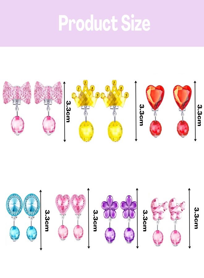 TecoKart أقراط TecoKart® الآمنة المصنوعة من الراتنج والكريستال، 7 أزواج، أنيقة للبنات | أقراط ناعمة ومريحة بمشبك للأذنين غير المثقوبة، بدون ألم | أقراط أطفال لطيفة بتصميم أميرة، مثالية للحفلات - Image 2