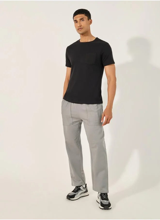 ستايلي Styli Relaxed Fit Reverse Pocket Open Hem Terry Joggers