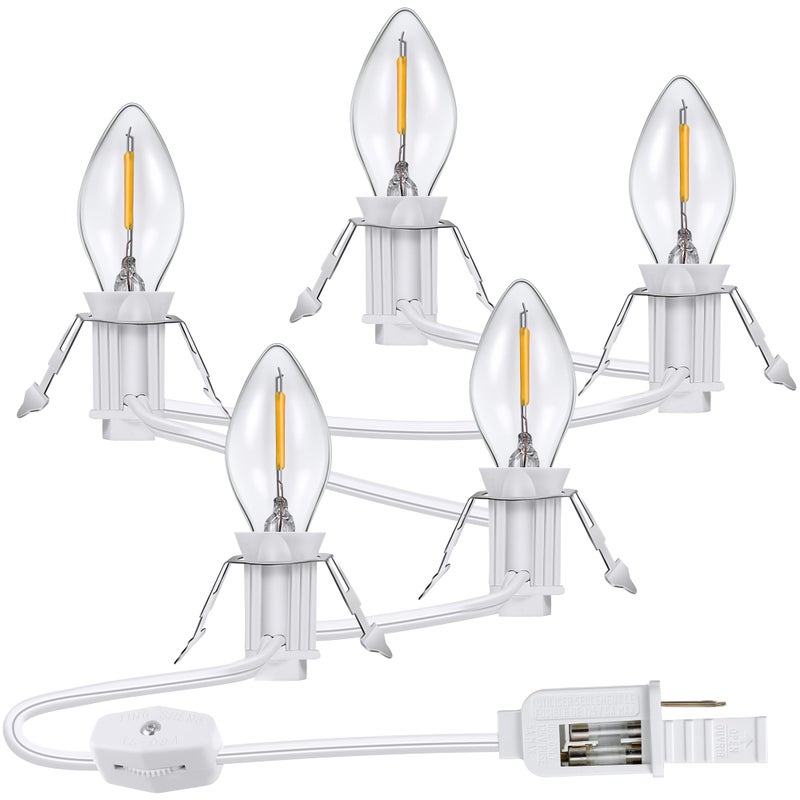 ميونوم 1 قطعة كابل ملحقات مع 5 لمبات LED كابل إضاءة قرية عيد الميلاد مع 2 فيوز كابل إضاءة LED مع مفتاح تشغيل/إيقاف لقرية عيد الميلاد منزل الحرف أشجار السيراميك العطلة