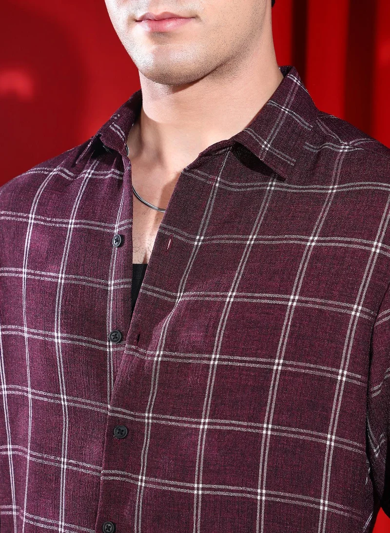 Campus Sutra  Men's Wine Red BiGraph-Check Shirt for Men | Best Price UAE
