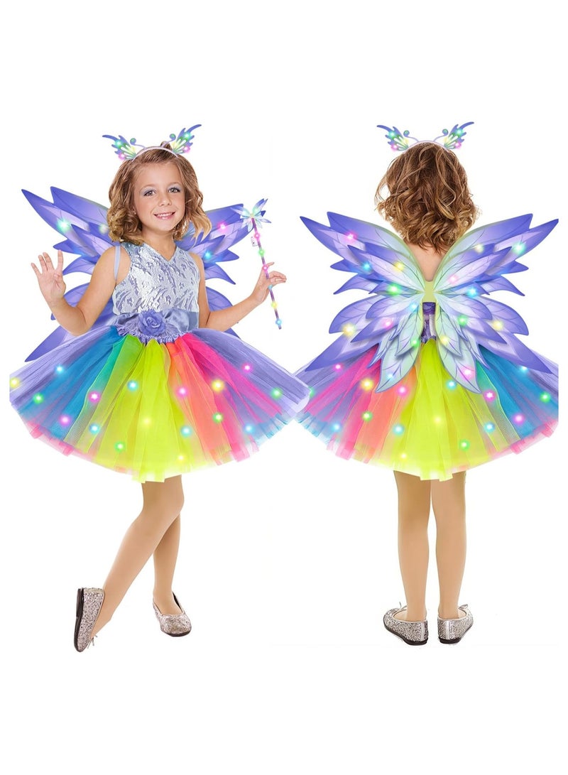 KASTWAVE Fairy Wings Costume Kids Light-up Tulle Skirt Butterfly Wings Fairy Stick Headband Party Favor, Fairy Fancy Princess Dress up Outfit Party Birthday Holiday Tutu Dress Favor Pack of 4 - Image 2