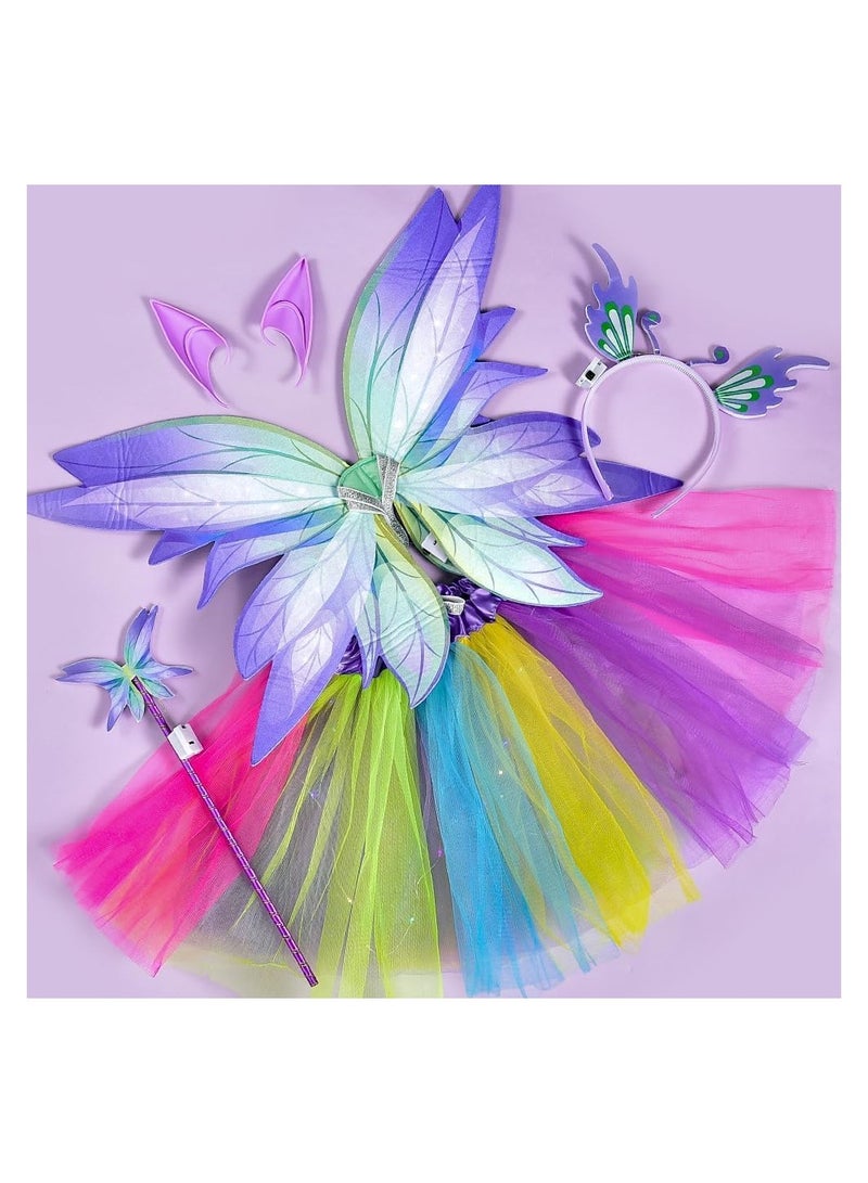 KASTWAVE Fairy Wings Costume Kids Light-up Tulle Skirt Butterfly Wings Fairy Stick Headband Party Favor, Fairy Fancy Princess Dress up Outfit Party Birthday Holiday Tutu Dress Favor Pack of 4 - Image 5