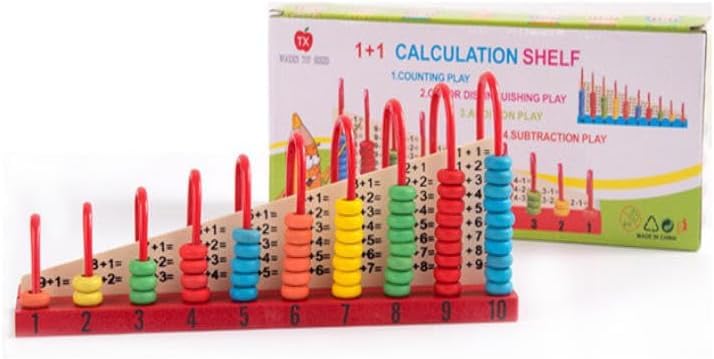 Wooden Learning Board for Kids, Educational Math Calculation Rack, Addition Subtraction and Color Discrimination Games, Suitable for Kids, with 10 Columns Colorful