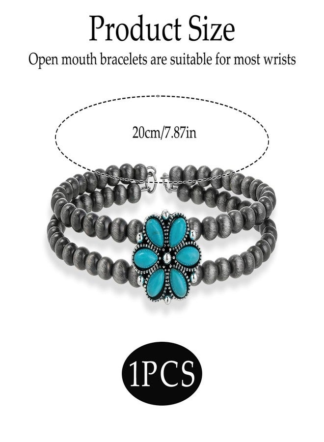 Bmpzery Navajo Pearl Bracelet for Women - Double Layer Turquoise Bracelet with Faux Pearls Beads & Stone, Adjustable Western Boho Bracelet, Handmade Look Vintage Jewelry for Cowgirl Gift & Layering - Image 2