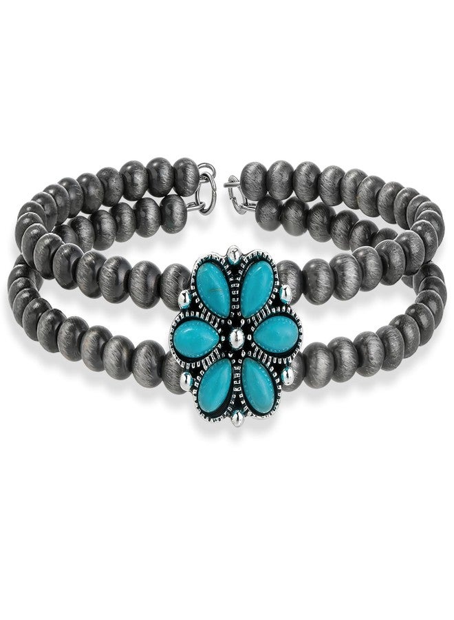 Bmpzery Navajo Pearl Bracelet for Women - Double Layer Turquoise Bracelet with Faux Pearls Beads & Stone, Adjustable Western Boho Bracelet, Handmade Look Vintage Jewelry for Cowgirl Gift & Layering - Image 1