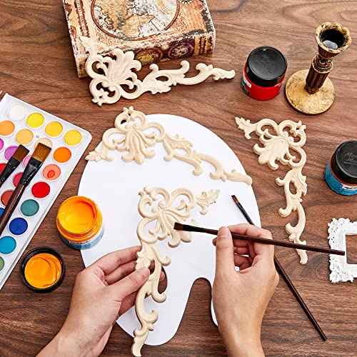 Yulejo 8 Pieces Wood Appliques Onlays Decorative Wooden Applique DIY Wood Appliques and Onlays for Furniture Unpainted Carved Corner Applique for Cabinet Door Bed Wardrobe Furniture Decoration - Image 4