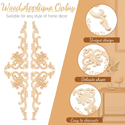 Yulejo 8 Pieces Wood Appliques Onlays Decorative Wooden Applique DIY Wood Appliques and Onlays for Furniture Unpainted Carved Corner Applique for Cabinet Door Bed Wardrobe Furniture Decoration - Image 3